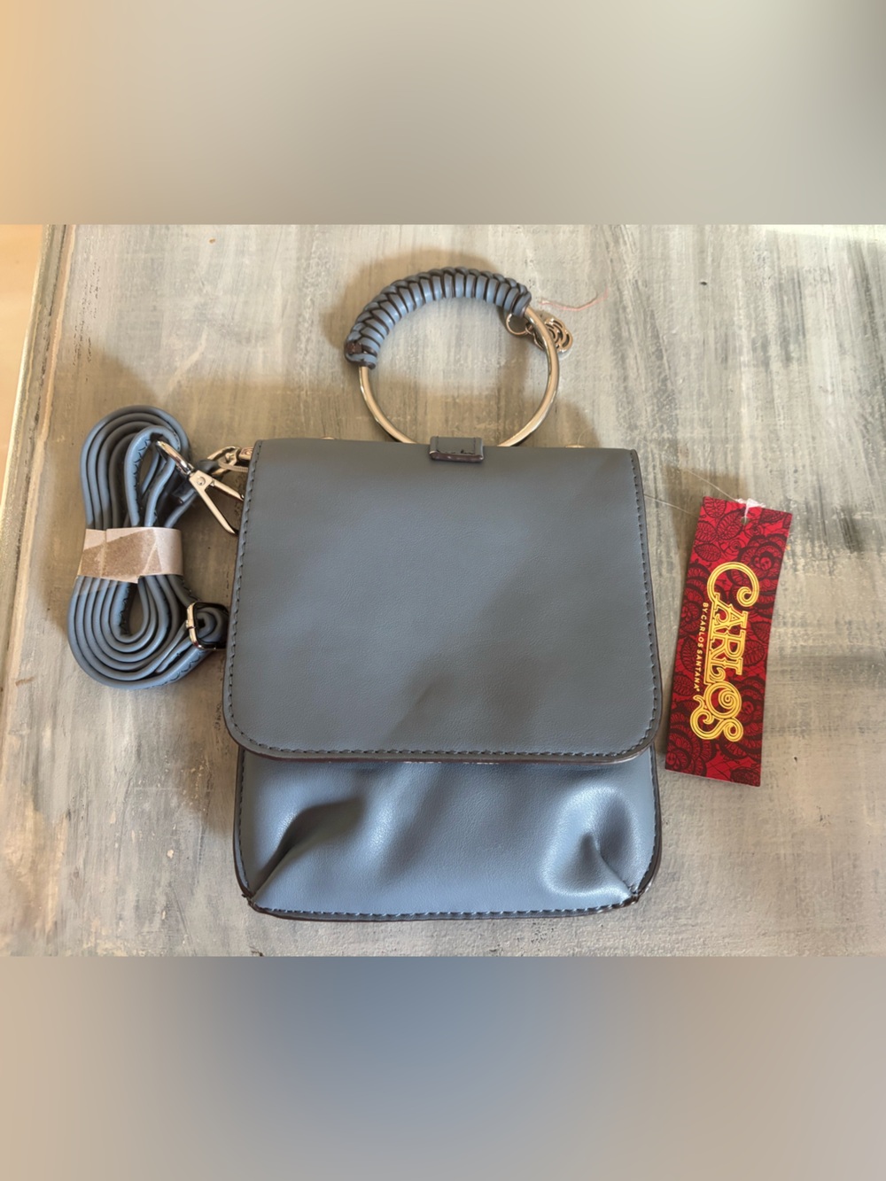 Carlos Santana Gray Ring Handle Crossbody Handbag Purse NWT